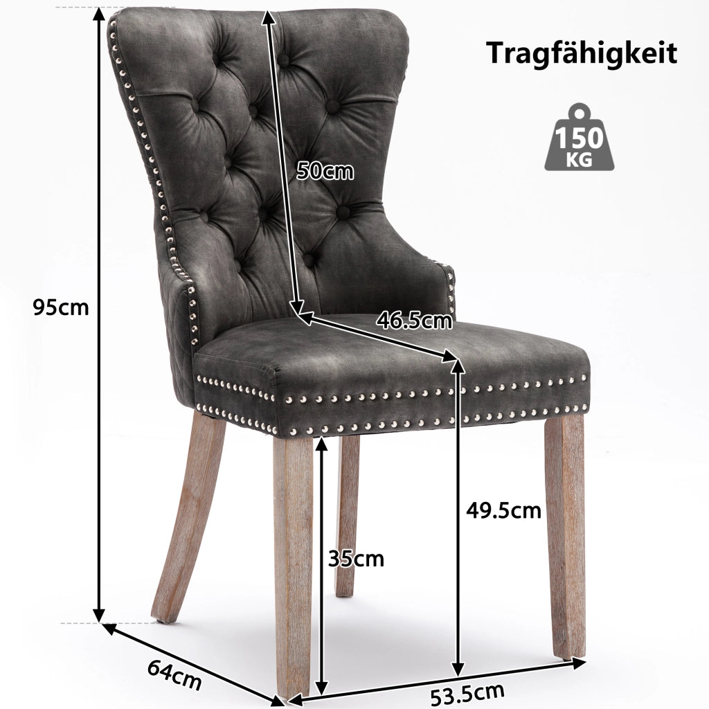 Sedia da Pranzo con Schienale in Velluto e Gambe in Legno Massello ¨C Xylo ¨C Grigio, Set 2 Pezzi