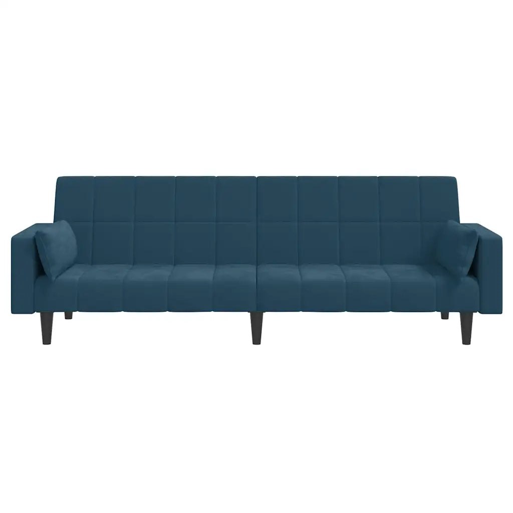 Divano Letto a 2 Posti con 2 Cuscini Blu in Velluto 375846