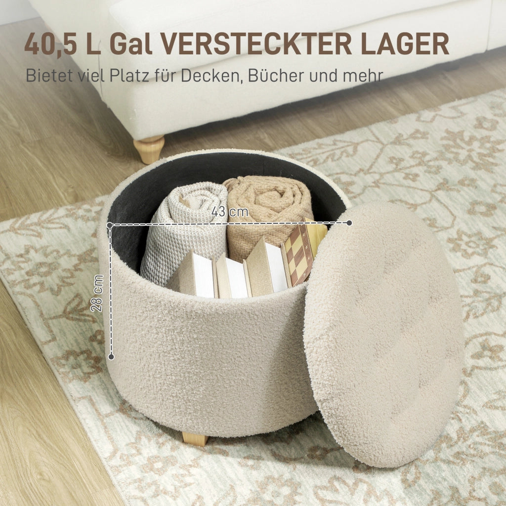 Pouf rotondo con contenitore e coperchio ¨C Zephmum ¨C Gambe in legno, crema