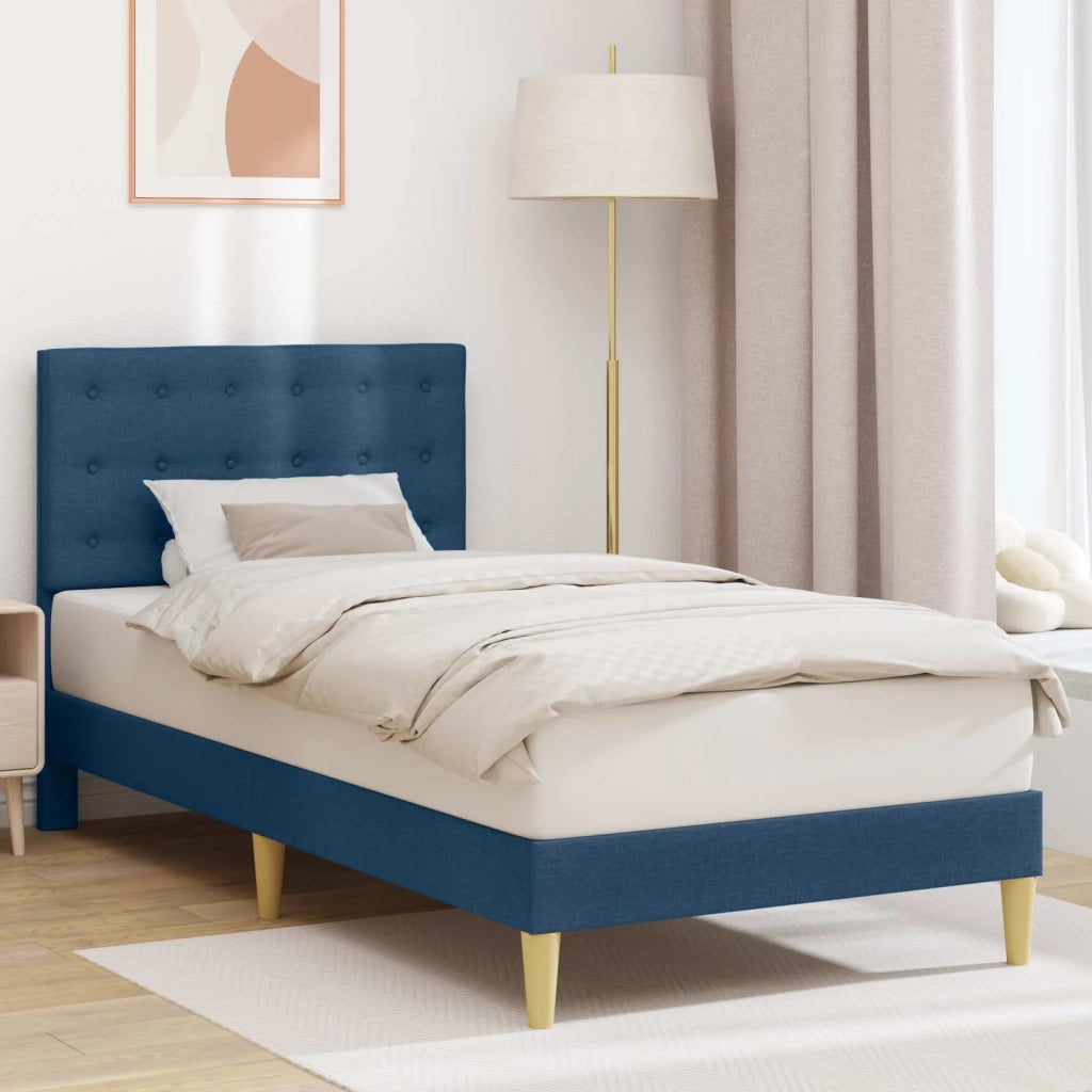 Letto singolo | Letto per adulti | Struttura del letto con testiera Blu 100 x 200 cm Tessuto