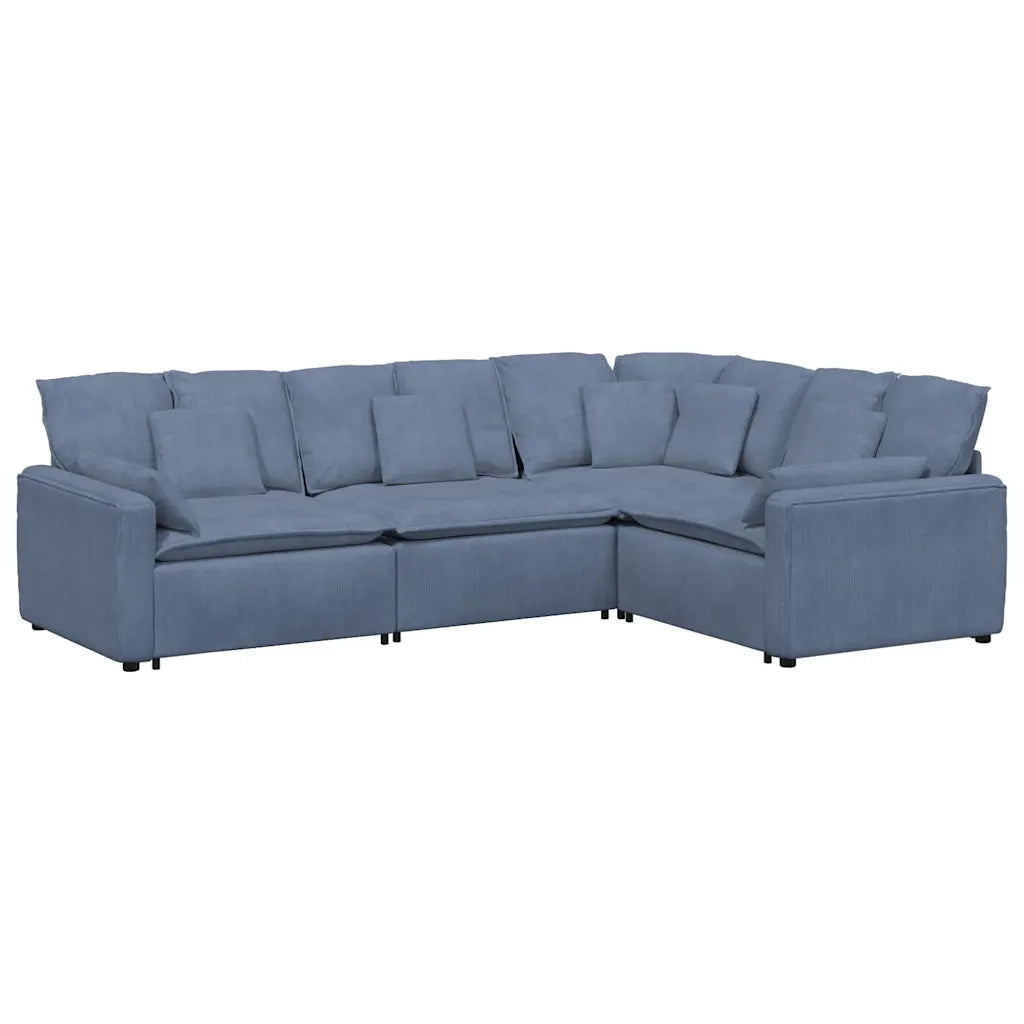 Divano Modulare con Cuscini in Tessuto a Coste Blu 3321170