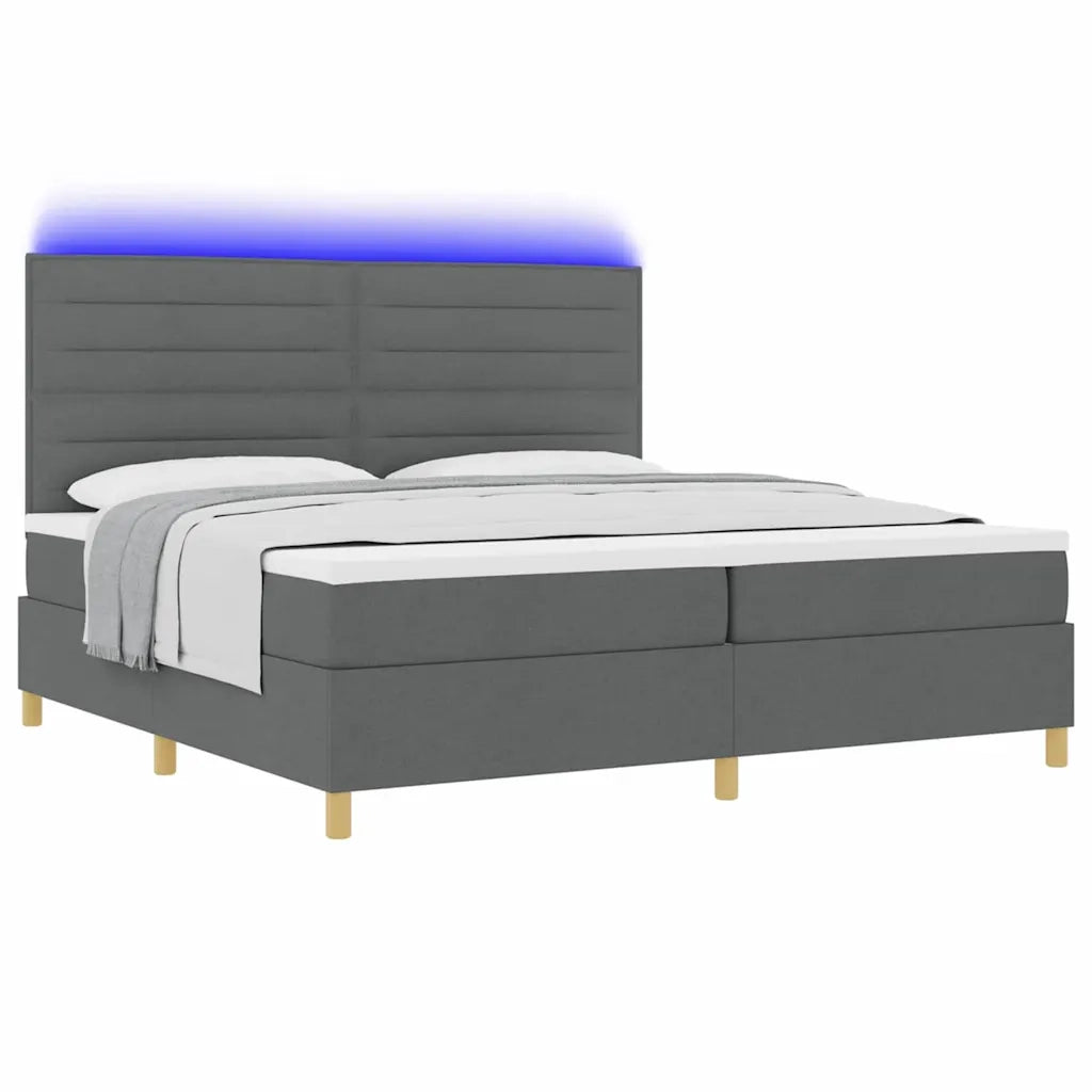Letto a Sorgente LED Grigio scuro 200 x 200 cm Tessuto