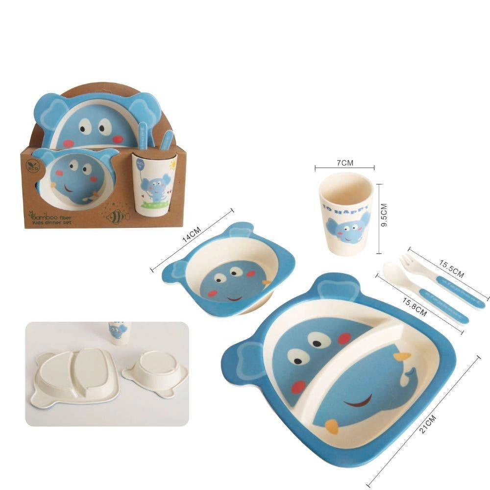 Trade Shop - Set Pappa Per Bambini 5 Pezzi Con Piatti Bicchieri E Posate Materiale Bamboo -