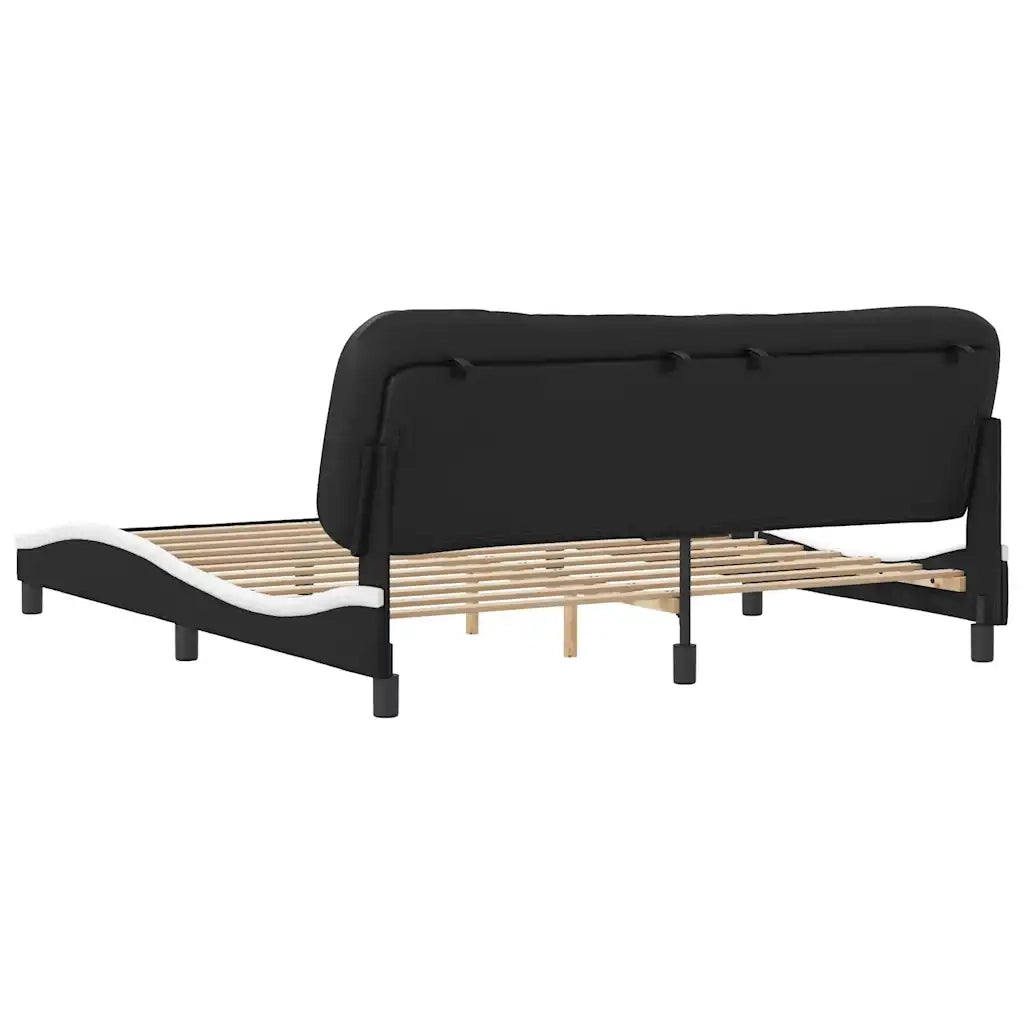Letto matrimoniale | Letto per adulti | Giroletto senza Materasso Hvar Nero e Bianco 180x200 cm in Similpelle