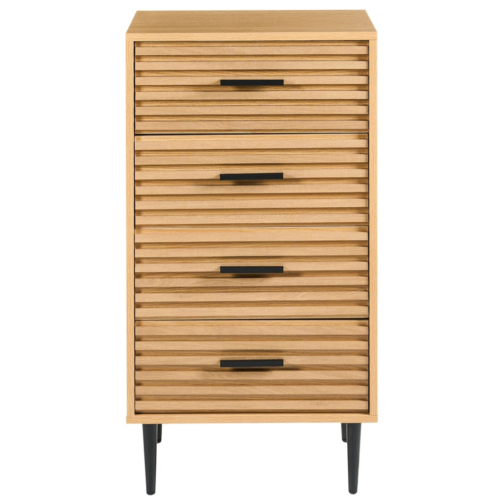 Cassettiera marrone chiaro MDF gambe in ferro 4 cassetti moderna