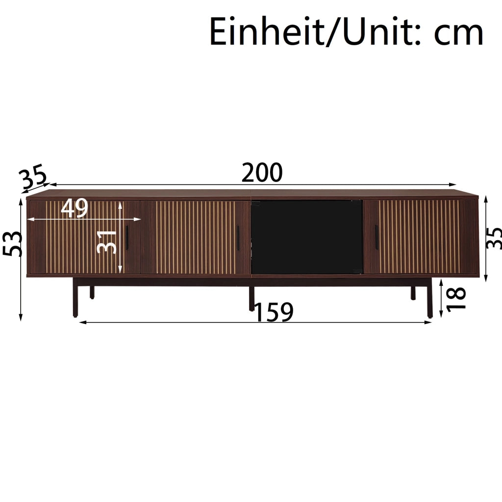 TV-Schrank Nero e Noce; in MDF e truciolare; lunghezza 200 cm