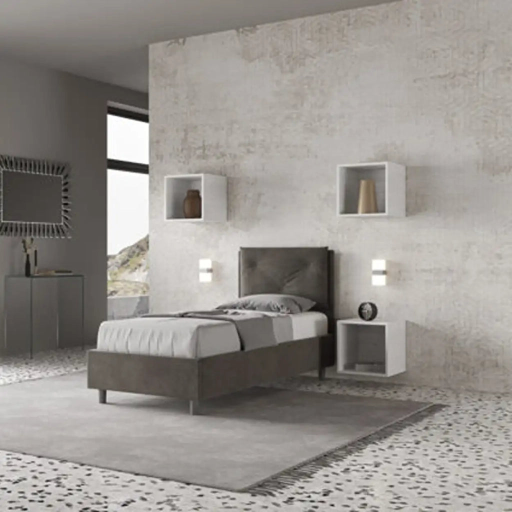 Letto singolo senza rete imbottito 80x200 microfibra grigio Appia