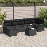 Set Divano da Giardino con cuscino 8 pcs Nero polyrattan