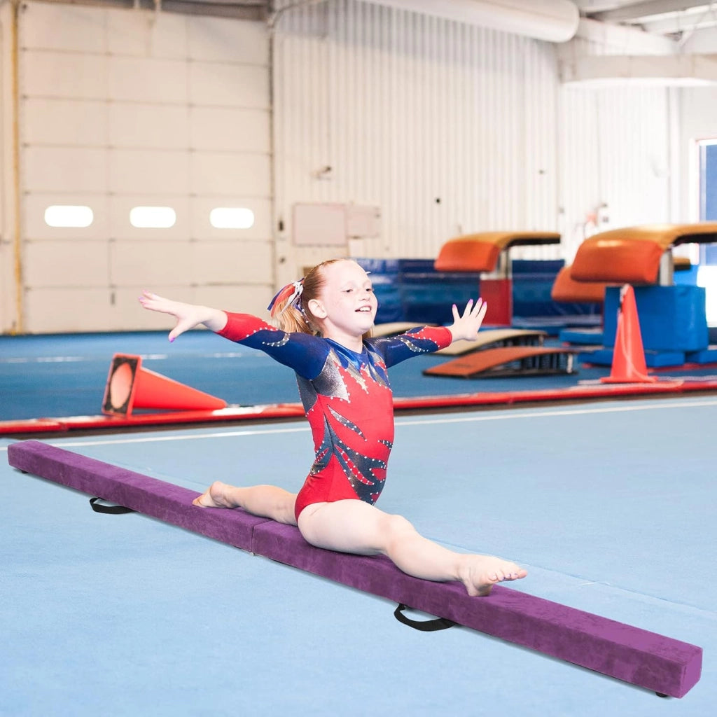 Trave Ginnastica Artistica per Casa 210/240 cm, Trave Pieghevole per Bambini con Maniglia, Base in Legno e Fondo Antiscivolo, Trave di Equilibrio da Pavimento