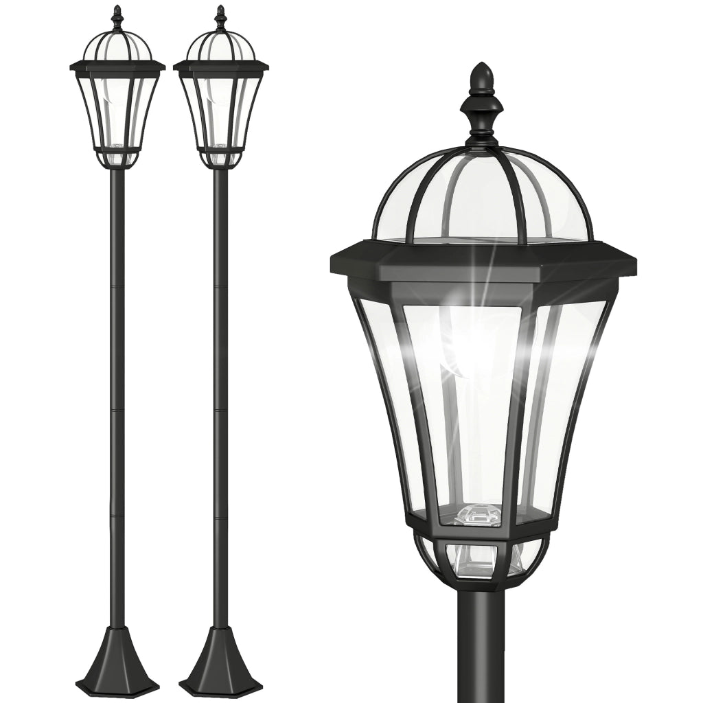 Set 2 Lampioni Solari per Giardino con 2 LED e Accensione Automatica, Nero