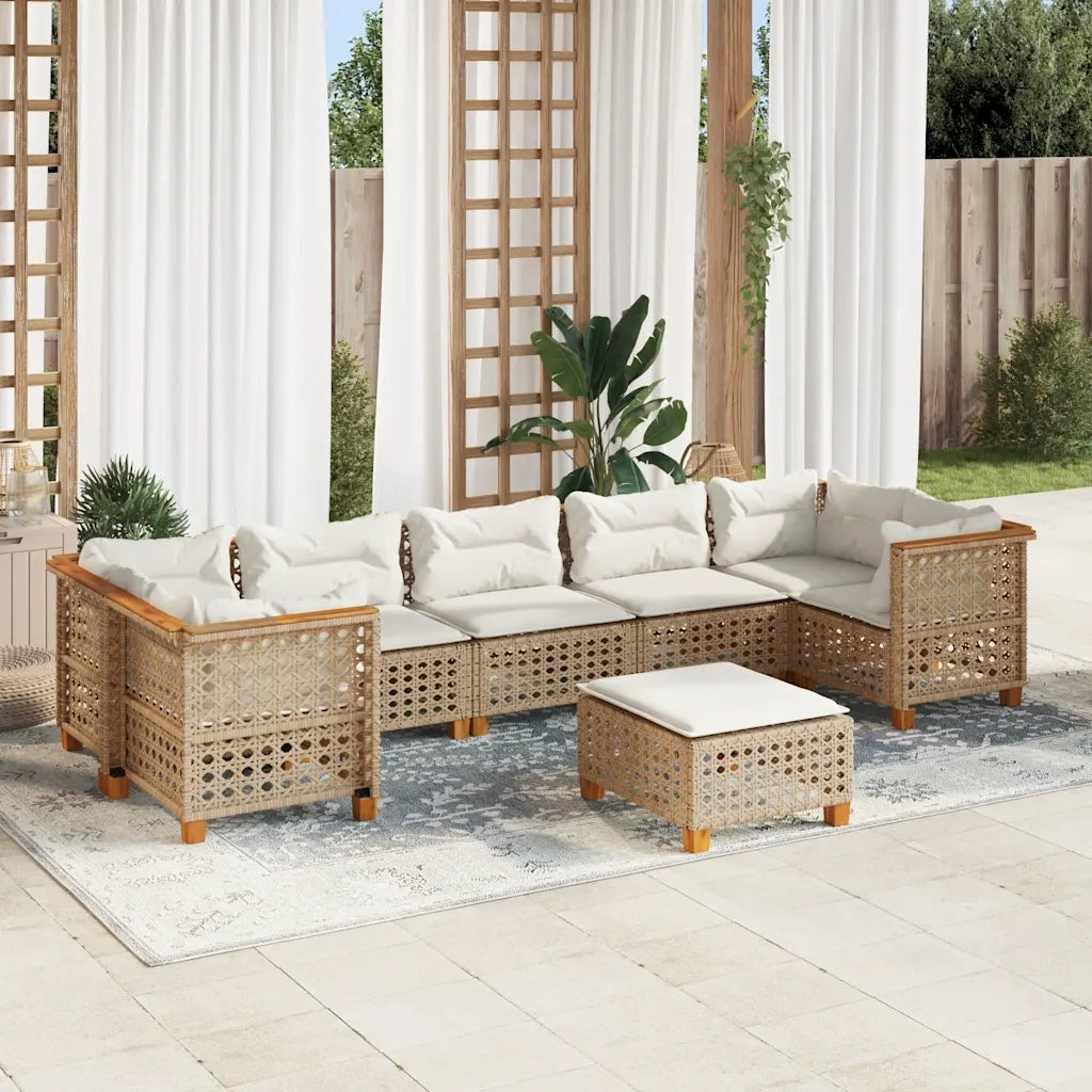 Set Divano da Giardino 8 pz con Cuscini Beige in Polyrattan 3261766