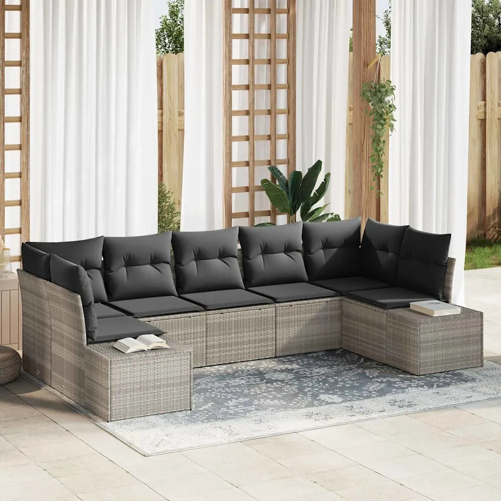 Set Divano da Giardino 7 pcs Grigio chiaro Poly Rattan