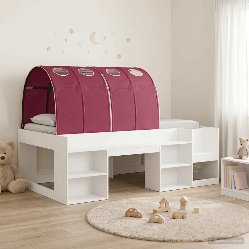 Letto con Tunnel 3 pcs Bianco e Rosso Legno ingegnerizzato
