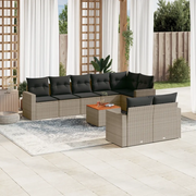 Set Divano da Giardino 9 pz con Cuscini Grigio in Polyrattan