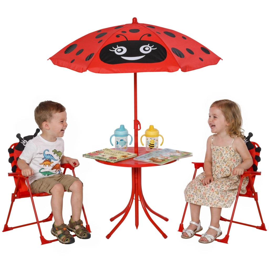 Set da Giardino 4 Pezzi con Sedie Pieghevoli, Ombrellone e Tavolo ¨C Minimal ¨C Acciaio, Tessuto Oxford Rosso