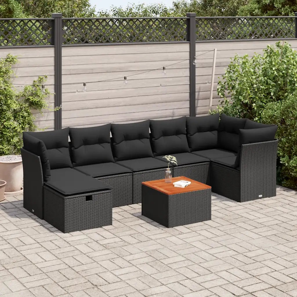 Set Divani da Giardino con Cuscini 8 pz Nero in Polyrattan 3325765