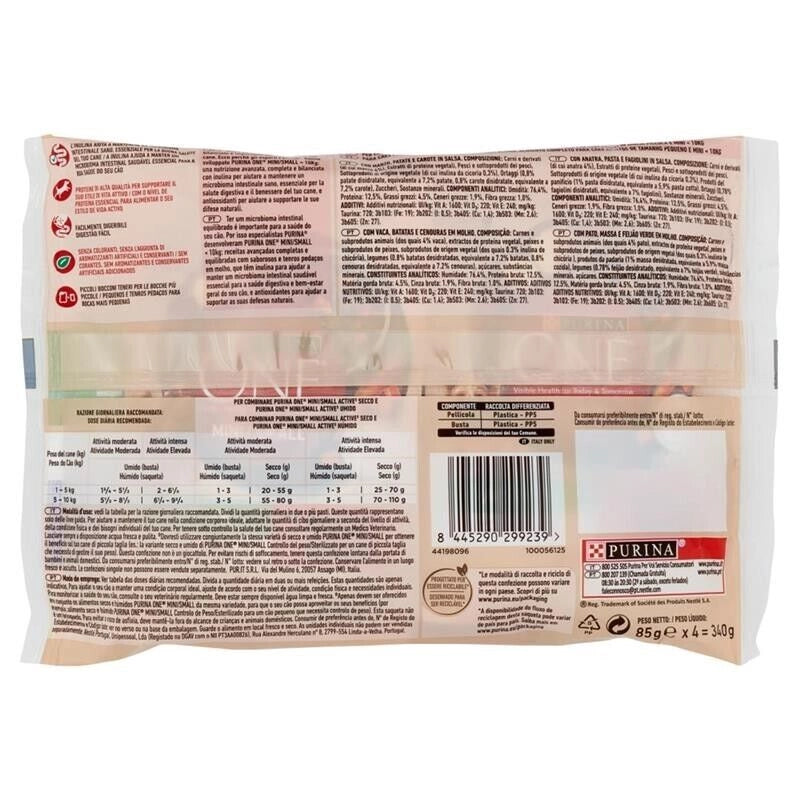 PURINA ONE CANE ACTIVE MINI/SMALL ACTIVE MANZO E ANATRA IN SALSA 4X85 GR