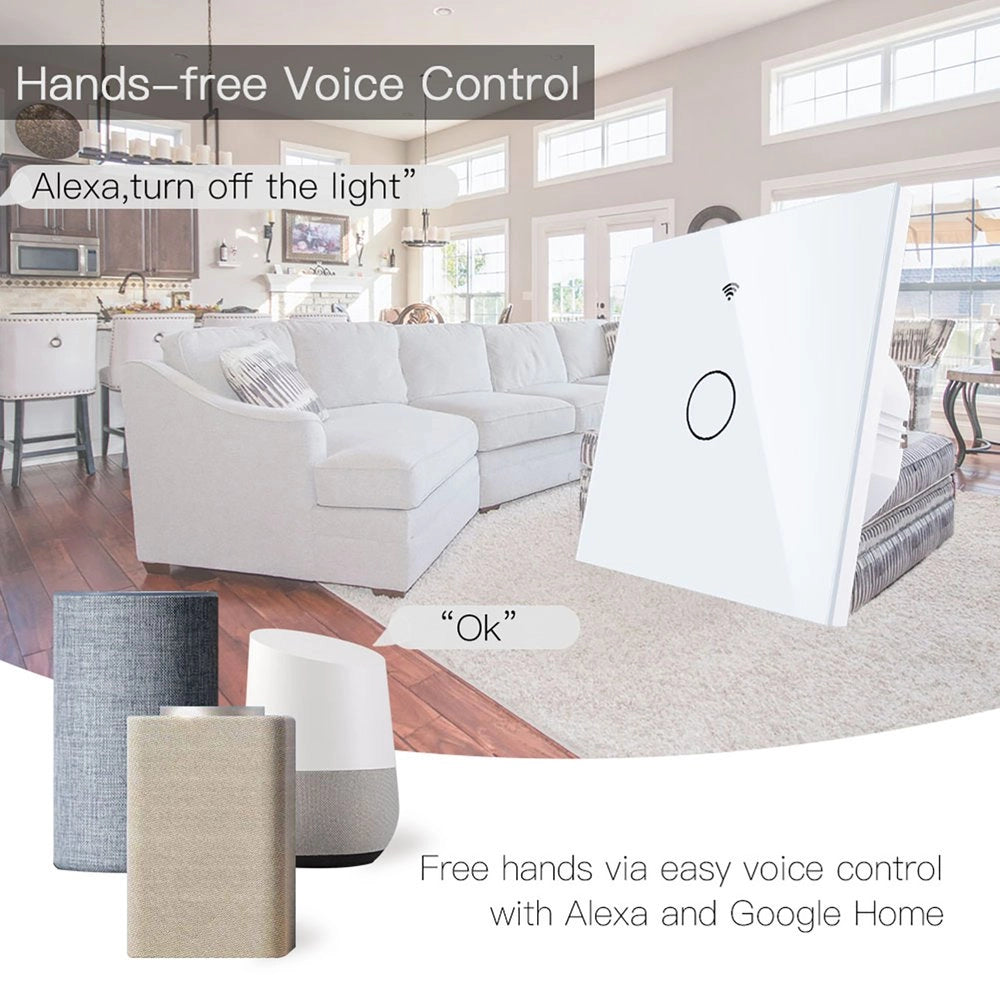 Interruttore Da Parete Touch 1 Tasto, WIFI 2.4G Matter,  TUYA, Smart Life,Apple Home, Google Home, Alexa, SmartThings, 10A, AC 90-250V, 50/60HZ, 86X86X30mm, IP20, Bianco