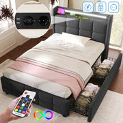 Letto singolo 90x200 - Xylo - Grigio con 2 cassetti e USB