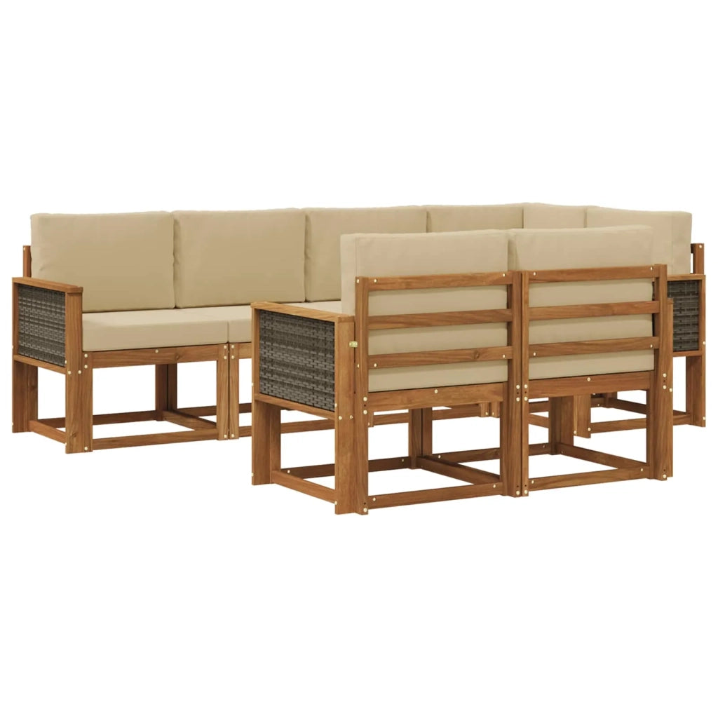 Set di divani da esterno 7 pcs Naturale e Beige Poliestere 3385289