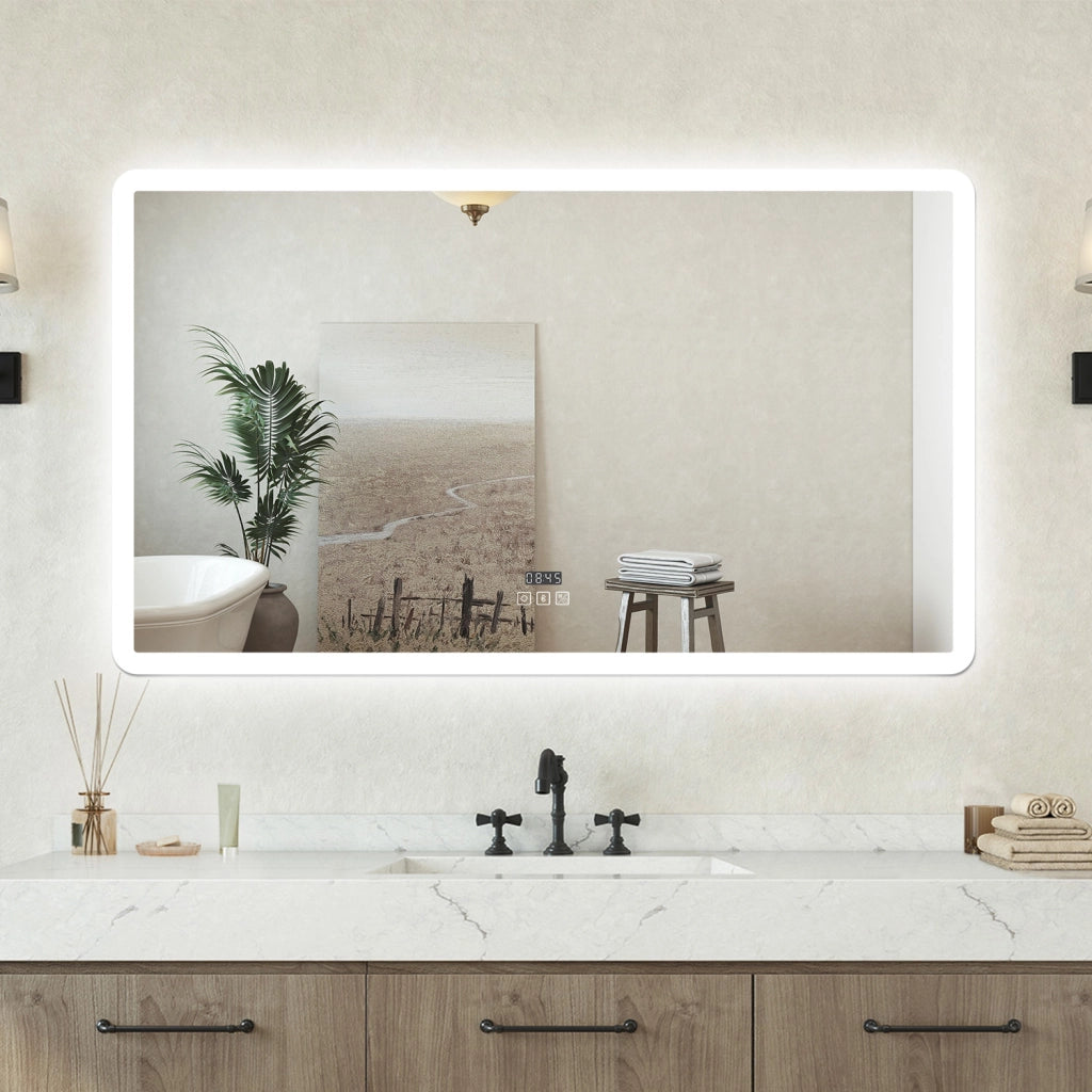 Specchio bagno Rettangolare 160x80cm Led Con 3 Luci Bluetooth + Orologio + Antiappannamento