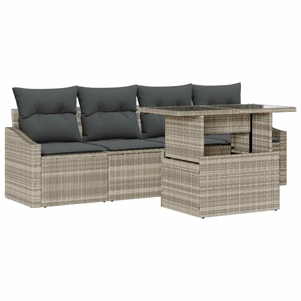 Set Divano da Giardino 5 pcs Grigio chiaro polyrattan