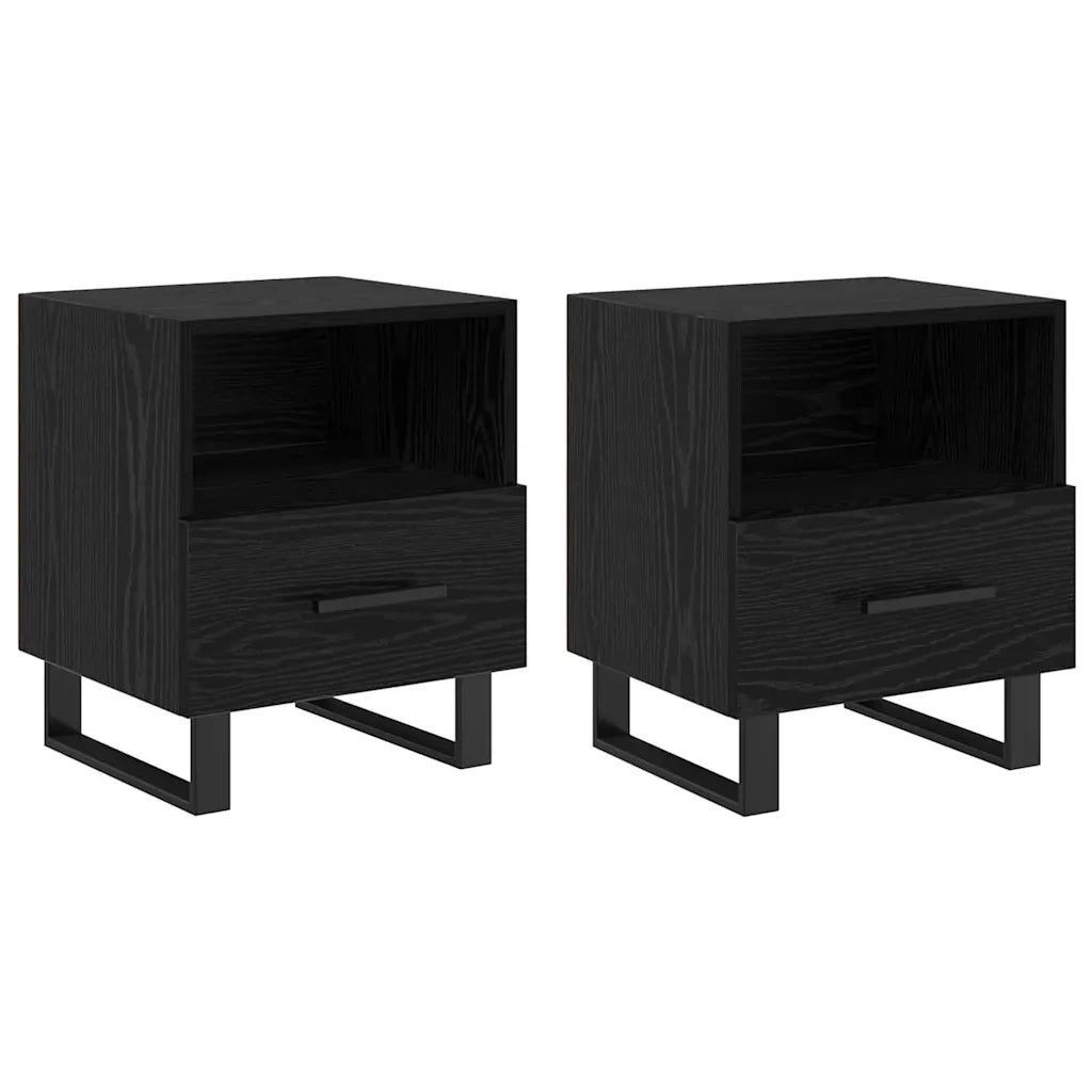 Set di 2 Comodini | Armadio da Notte | Mobiletto da notte Rovere Nero 40 x 35 x 47,5 cm