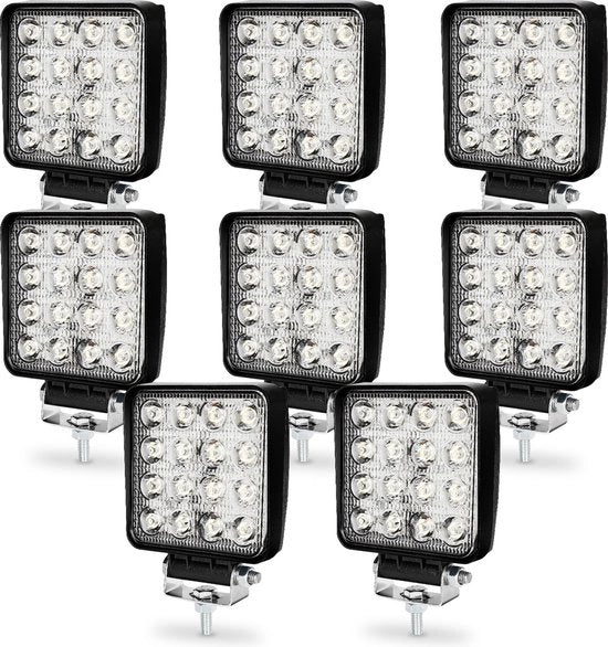 Lampada di testa LED 8x 48W con luce aggiuntiva per uso off-road, compatibile con 12V e 24V, lampada di testa IP67 impermeabile all'acqua, luce di retromarcia per trattore, auto, macchina da movimento terra, SUV, UTV, ATV