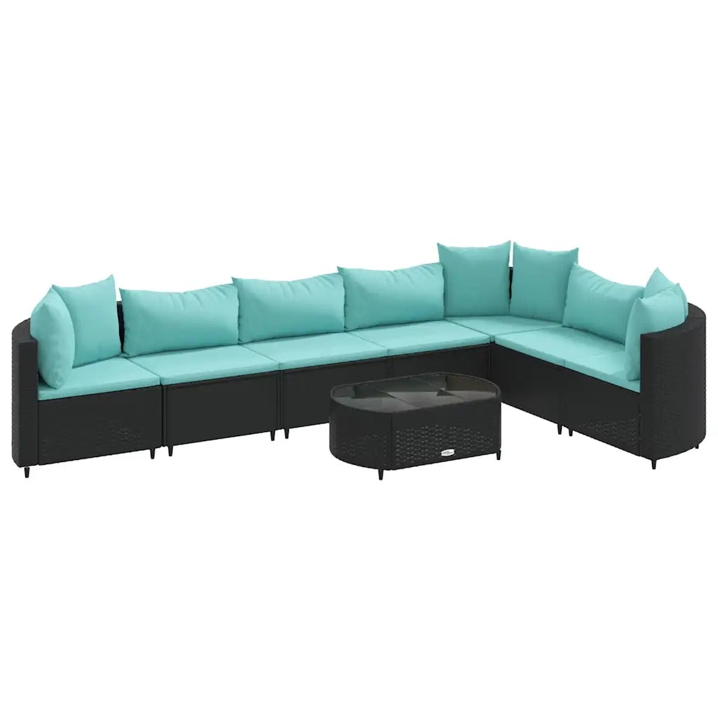 Set Divani da Giardino con Cuscini 8 pz Nero in Polyrattan 3308388
