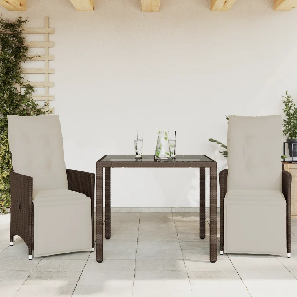Set Bistr¨° da Giardino 3 pz | Set Salotto da Giardino con Cuscini in Polyrattan Marrone