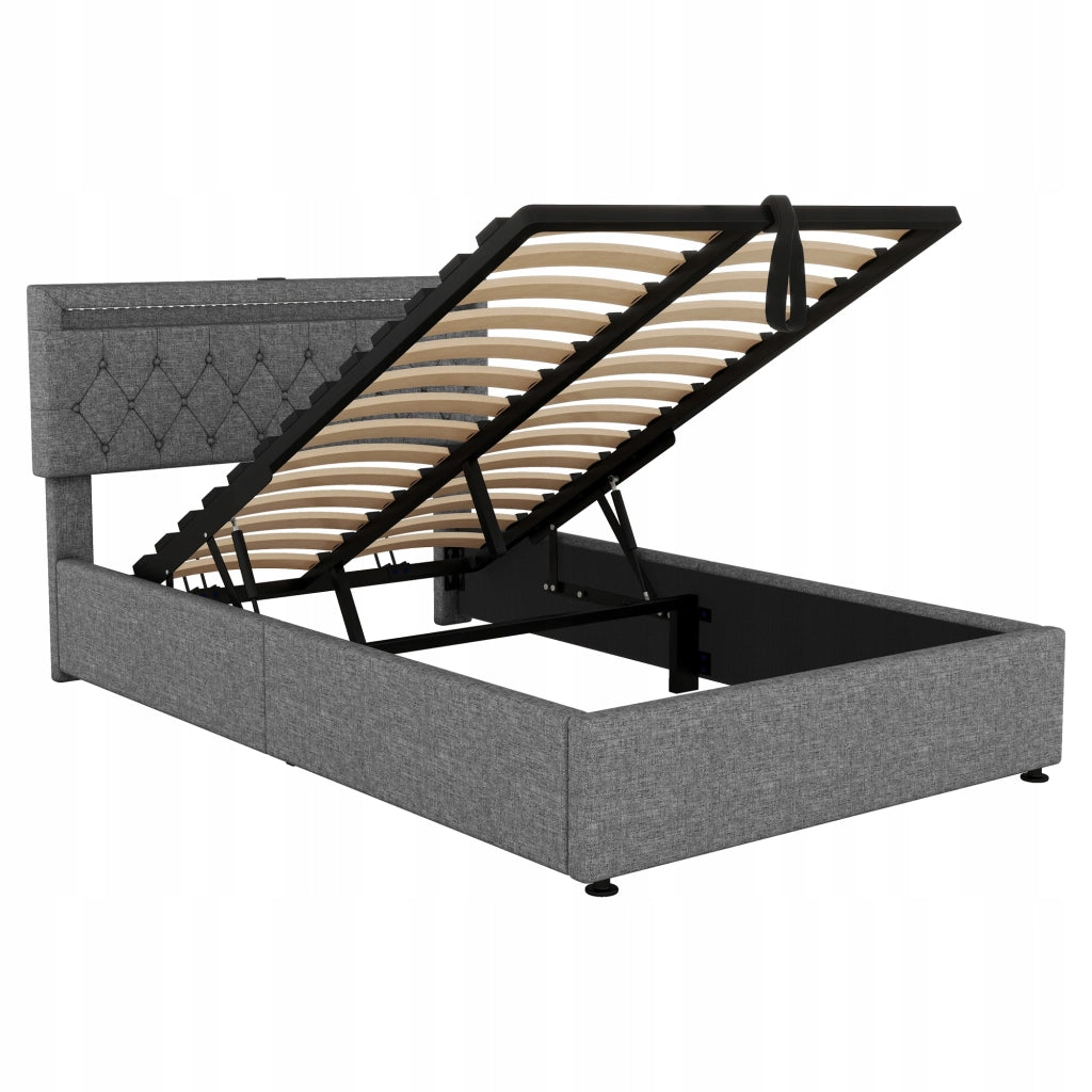 Letto 140x200 con LED e USB - Xylo - Idraulico, Grigio