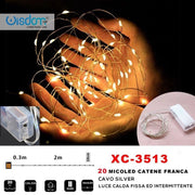 Trade Shop - Catena 20 Microled A Batteria Cavo Silver Luce Calda Fissa+intermittente Xc-3513 -
