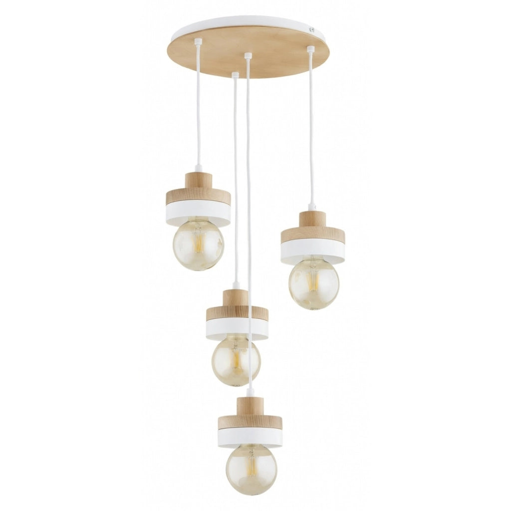 Lampada a sospensione scandinava bianca legno 4xE27 Larso