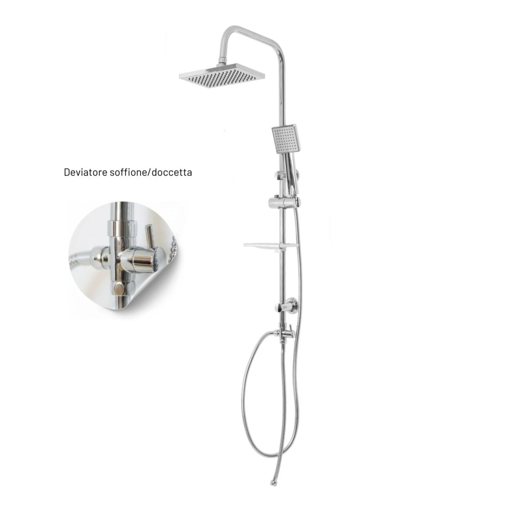 Colonna doccia attrezzata luna ottone cromato soffione e doccetta quadrati *** materiale staffe a parete ottone, pezzi 1