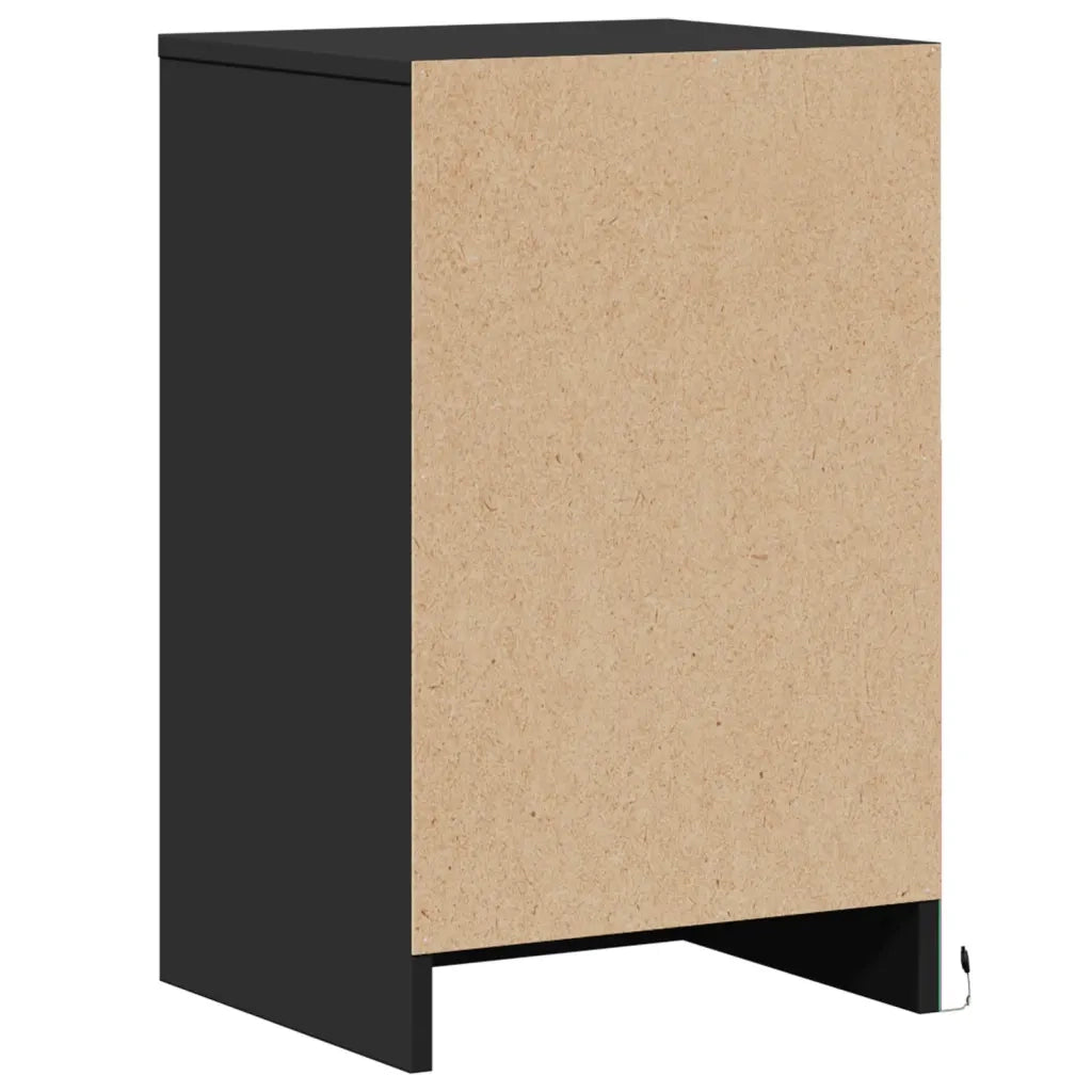 Comodino | Armadio da Notte | Mobiletto da notte con Luci LED Nero in Legno Multistrato