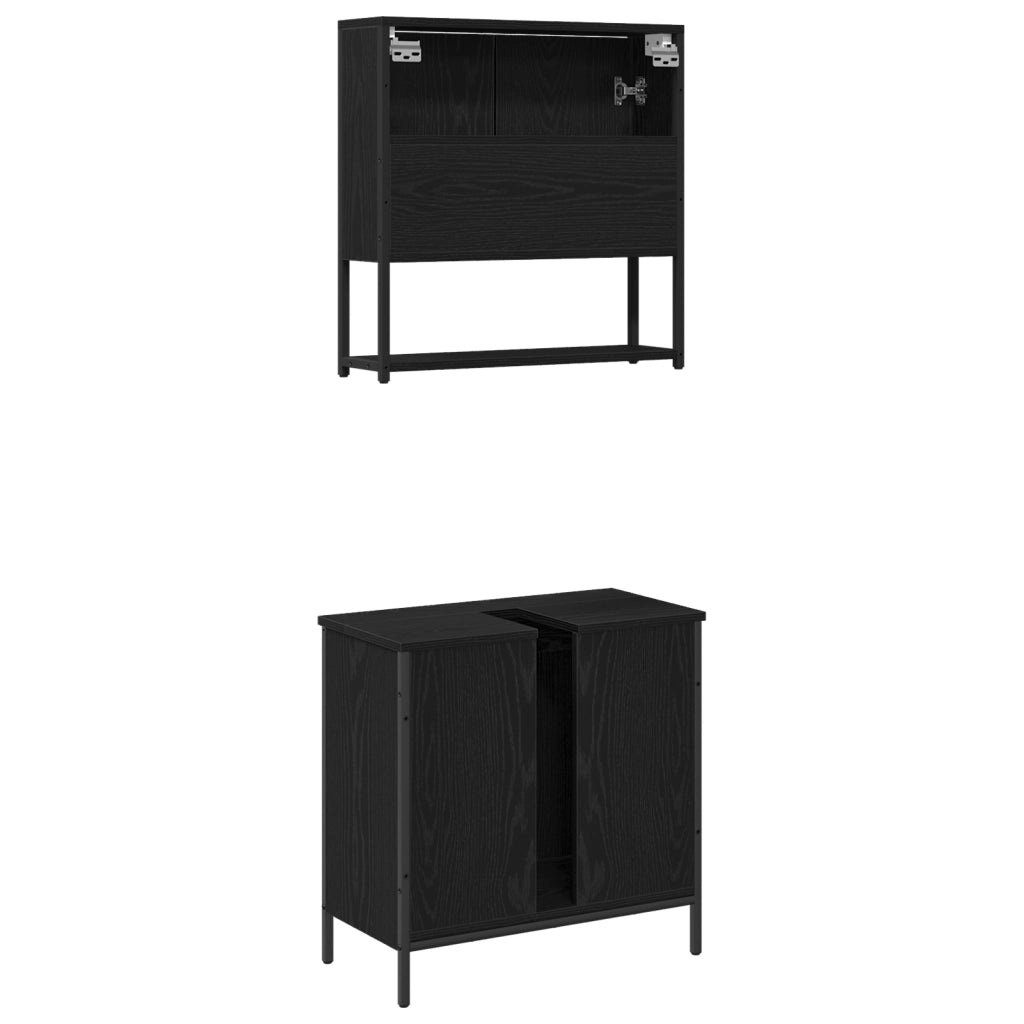 Set di Mobili per Bagno 2 Pezzi in Legno Ingegnerizzato Nero Rovere
