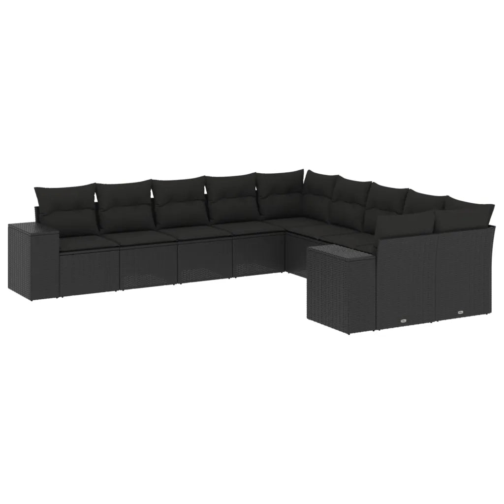 Set Divani da Giardino 10pz con Cuscini in Polyrattan Nero