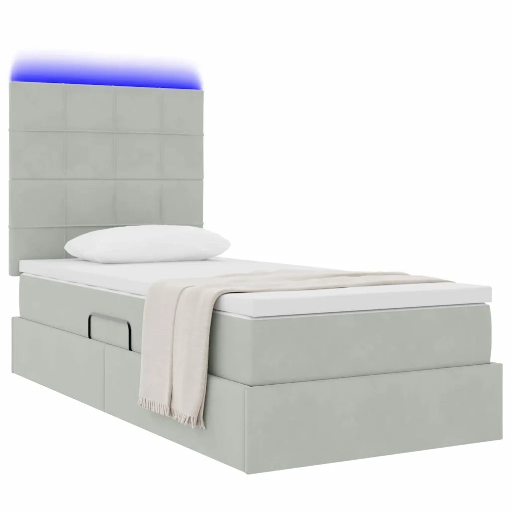 Letto con contenitore e LED Grigio chiaro 90 x 190 cm Velluto