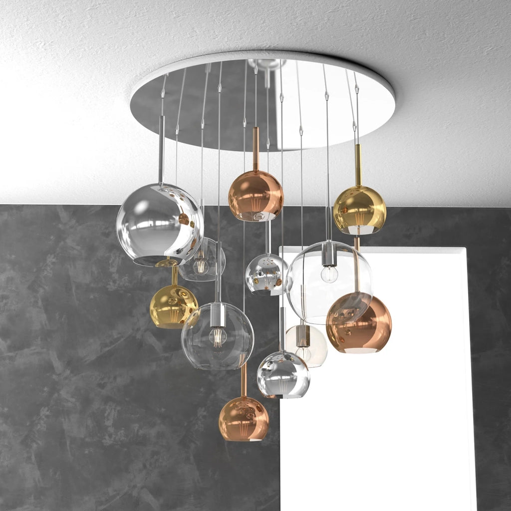 Lampadario Contemporaneo Future Metallo Cromo Vetro Mix Multicolor 12 Luci E27