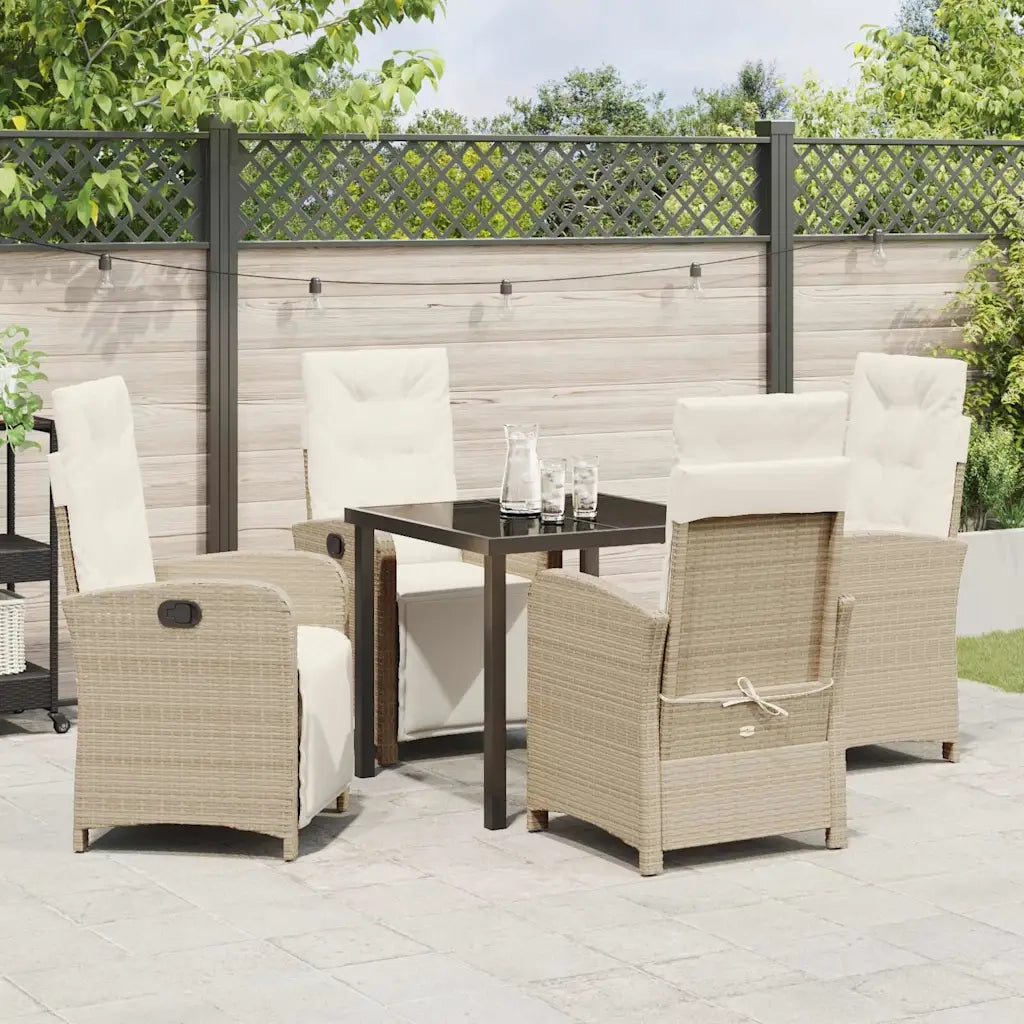 Set da Pranzo per Giardino con cuscino 5 pcs Beige polyrattan
