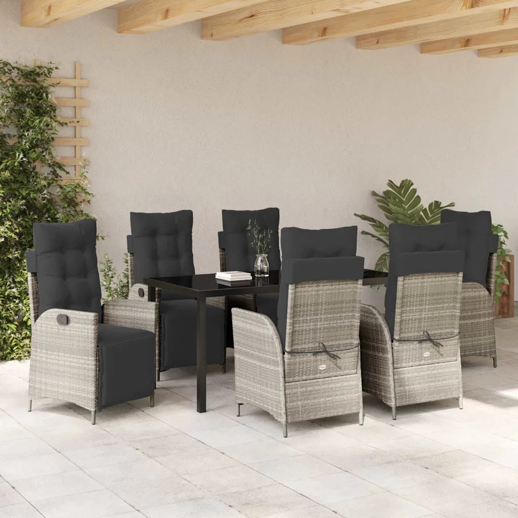 Set da Pranzo per Giardino 7 pcs Grigio chiaro polyrattan
