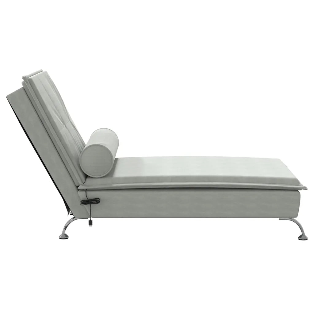Chaise Longue Massaggi Cuscino a Rullo Grigio Chiaro in Velluto CFW3377138