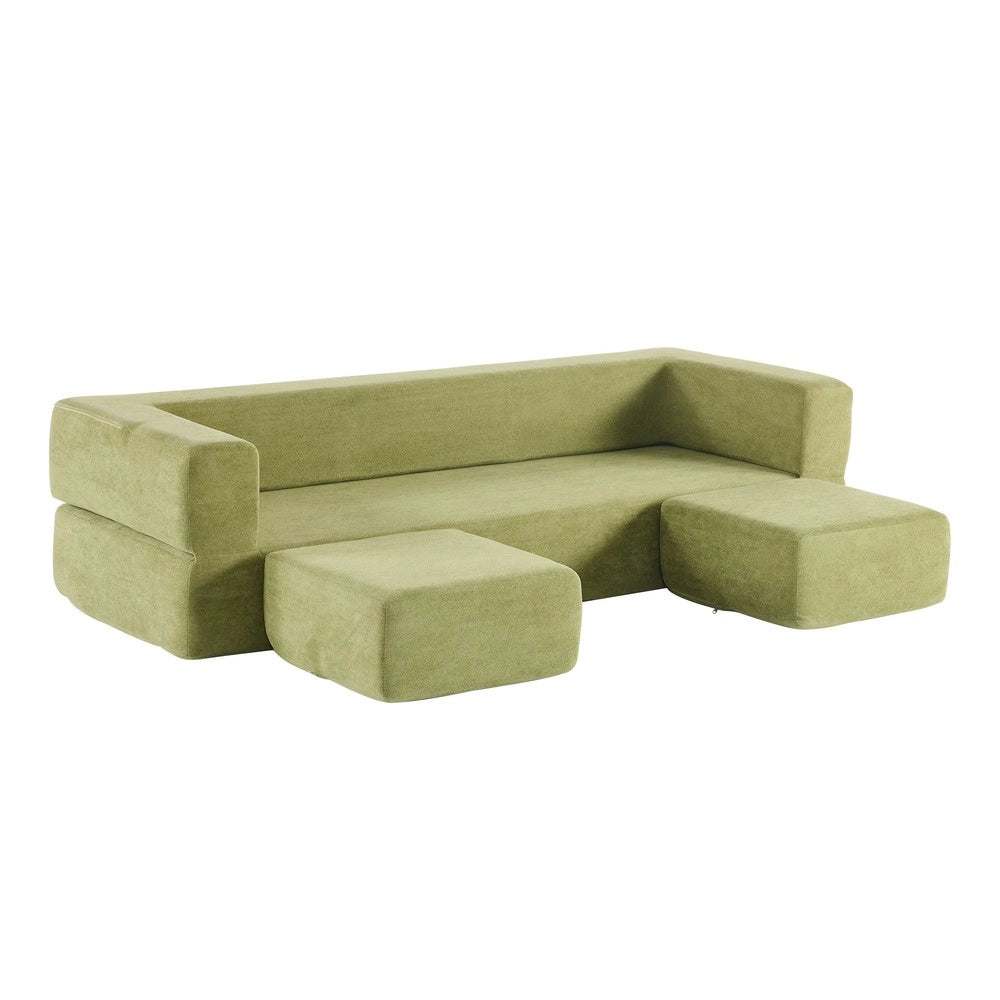 Divano Letto con Poggiapiedi Chenille ¨C Xylo ¨C Verde, Schiuma ad Alta Elasticit¨¤