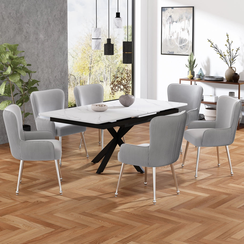 Sedia da pranzo set da 4 con braccioli e supporto lombare in velluto grigio con base metallica argento