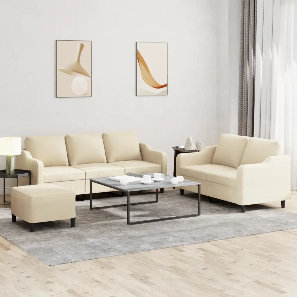 Set di Divani 3 pz con Cuscini Crema in Tessuto 3201844