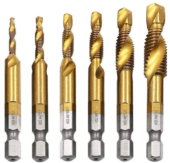 Set di Forbici a Tornio a 6 Pacchi con Tornio a Boccola a 6 Facce in Titanio Verniciato - Tornio a Boccola - Combinazione Metrica - M3-M10 - Alta Qualità