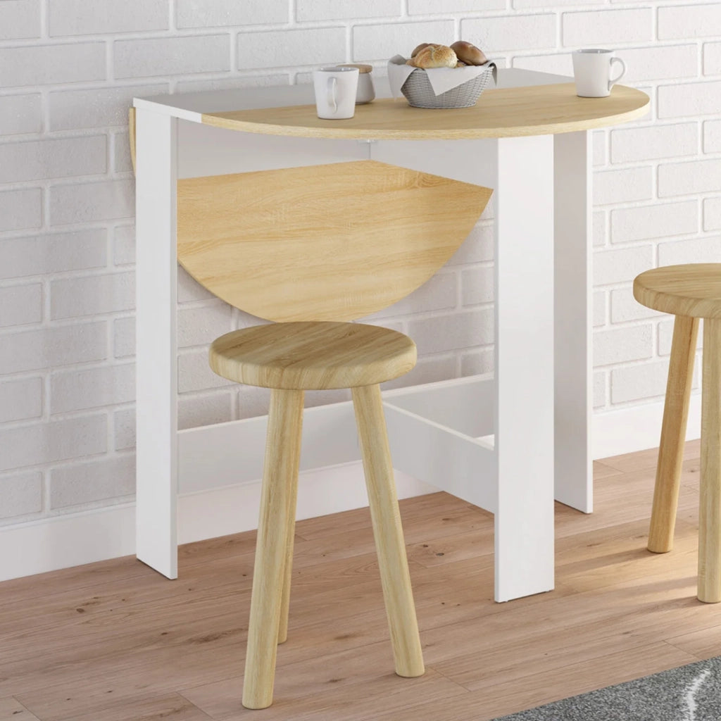 IDMarket - EDI Consolle rotonda pieghevole 2-4 persone in legno bianco con piano in faggio 103 x 76 cm