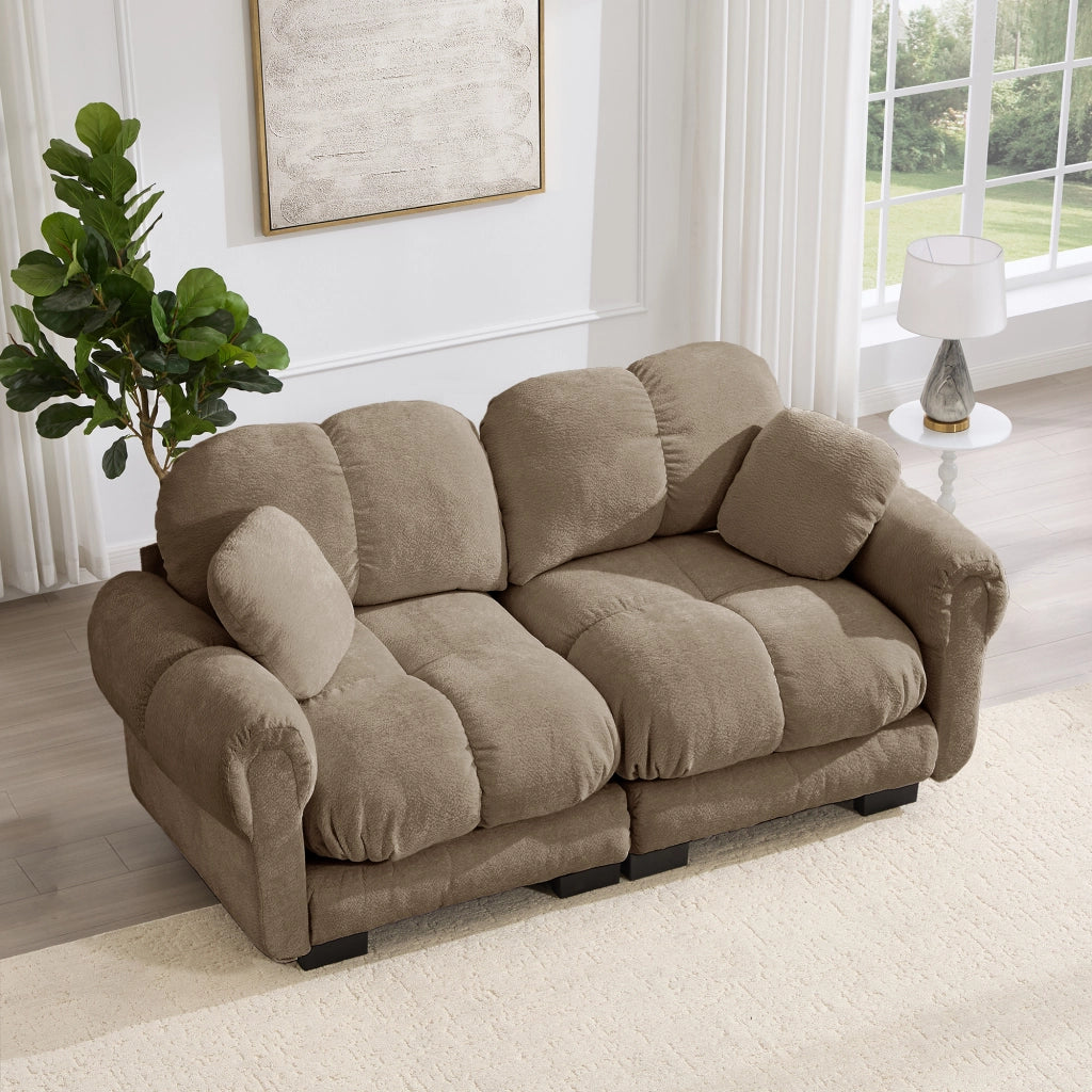 Divano 2 posti trapuntato con cuscino mobile in ciniglia marrone 190 × 86 × 90 cm