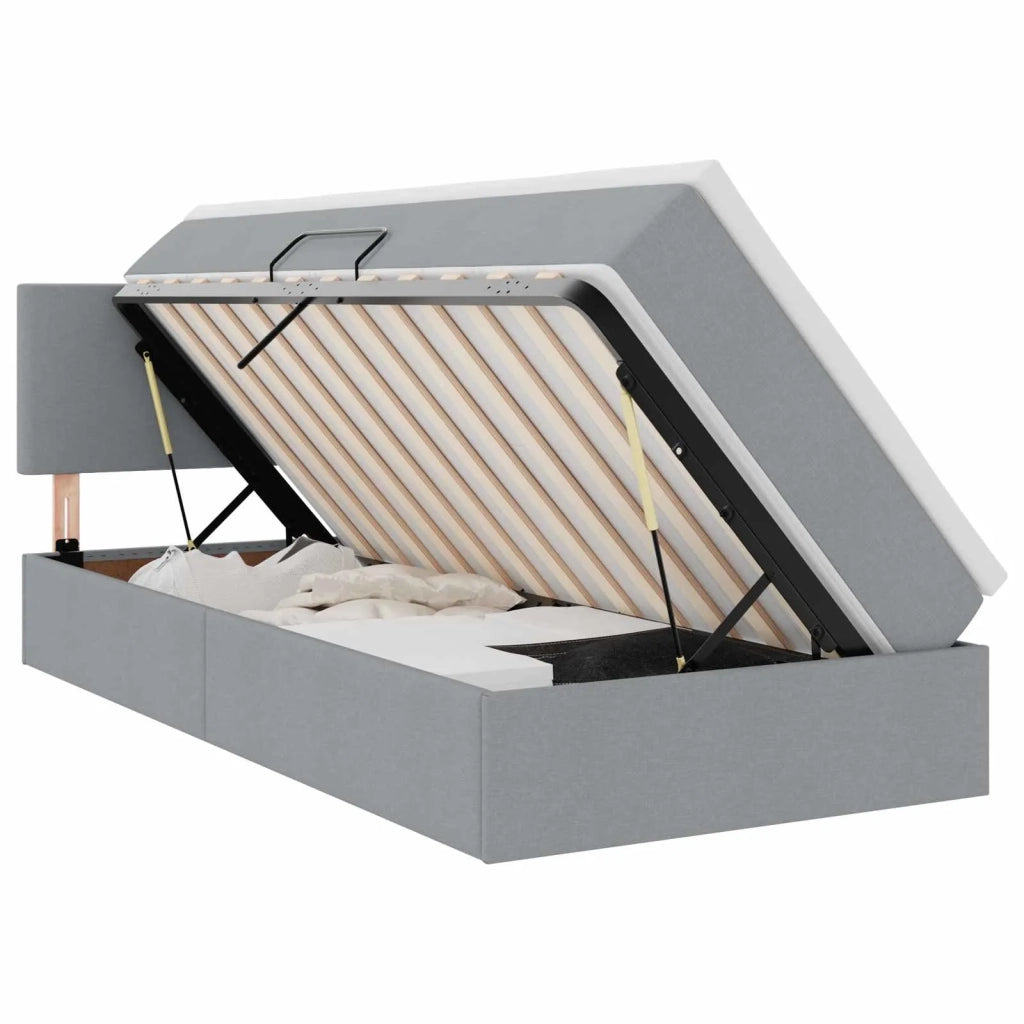 Letto con contenitore e LED Grigio chiaro 100 x 200 cm Tessuto