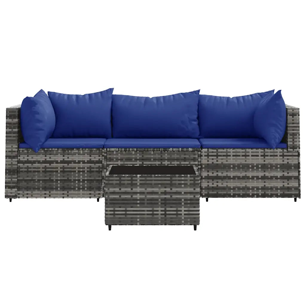 Set Divani da Giardino 4 pz con Cuscini in Polyrattan Grigio 319847